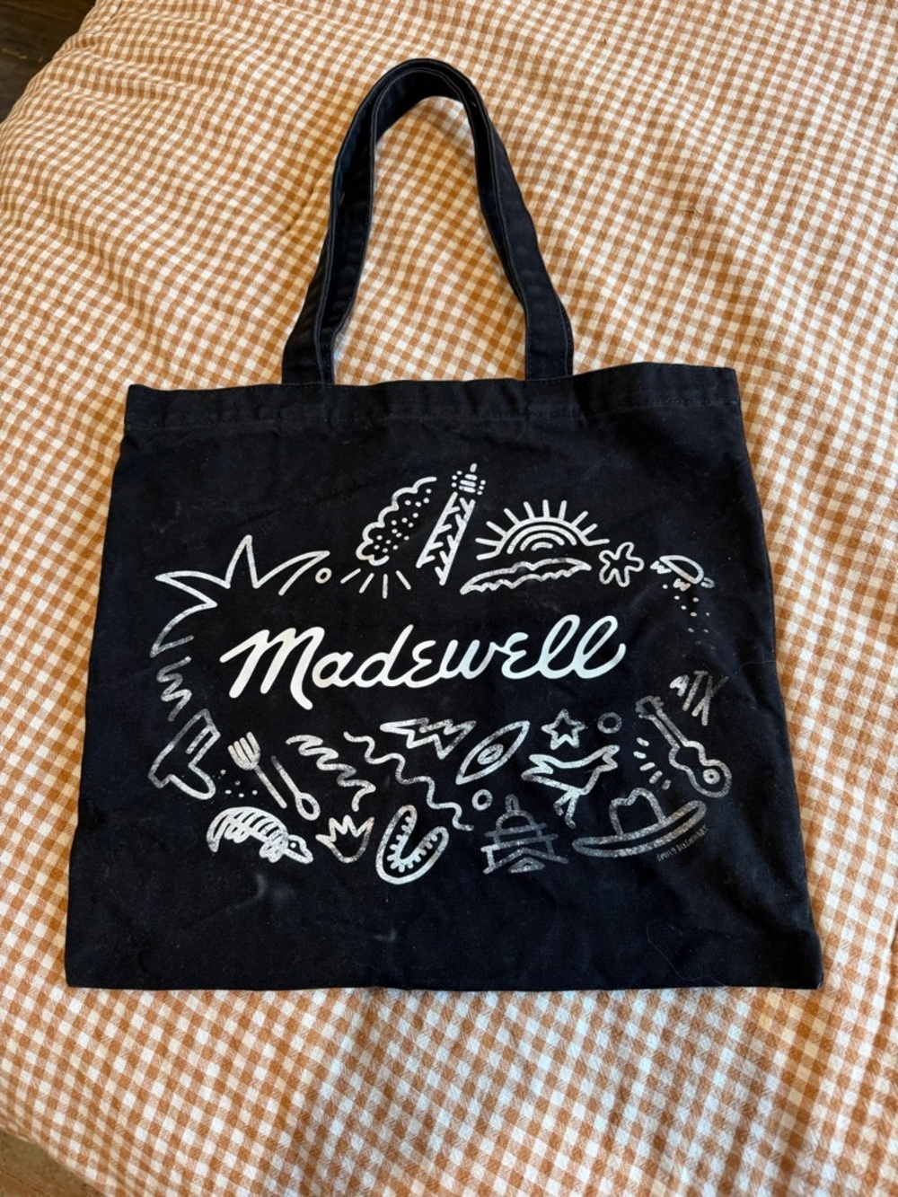 Madewell Black Canvas Tote with White Doodle Logo